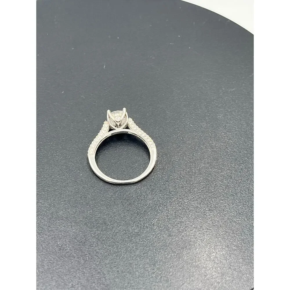 925 Sterling Silver Cathedral Solitaire Ring‎ 7mm Round CZ Pavé Accents Size 8